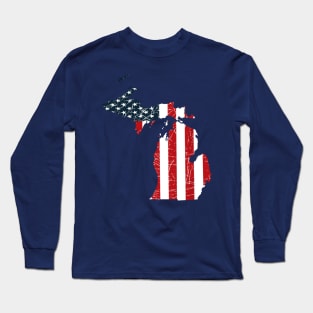 Michigan with American Flag Long Sleeve T-Shirt